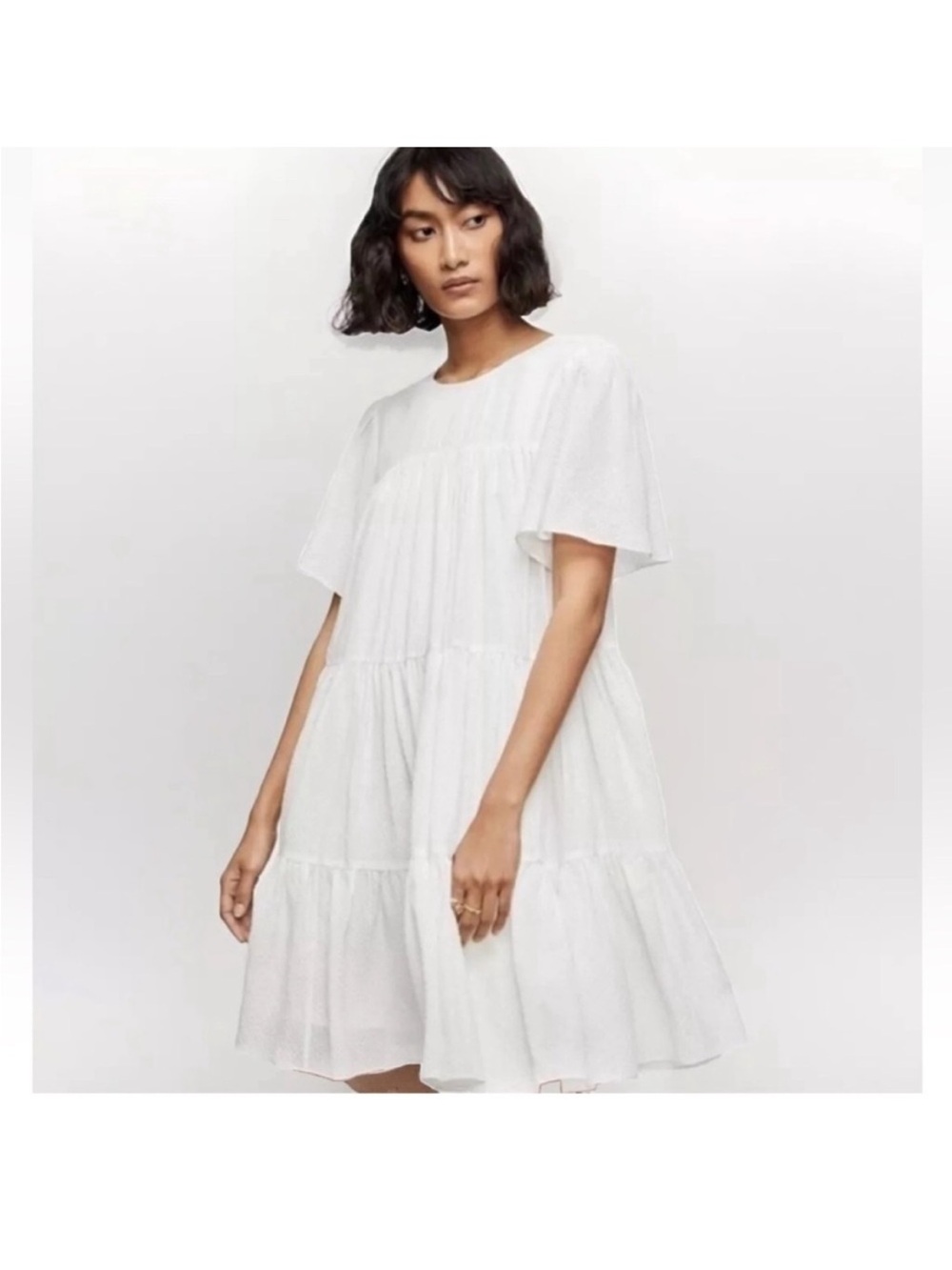 Anine Bing Cream Tabitha Tiered Textured Short Sleeve Dress size small